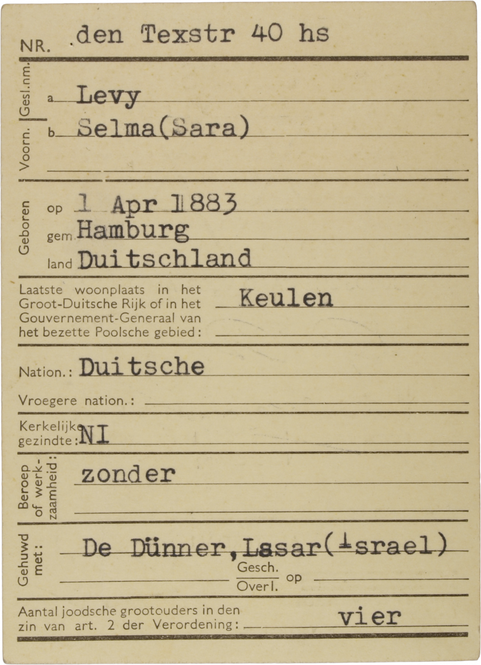 Anmeldekarte Selma Dünner Rückseite