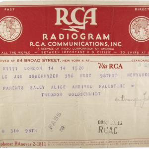 Austauschaktion 1944, Radiogramm (London - New York)