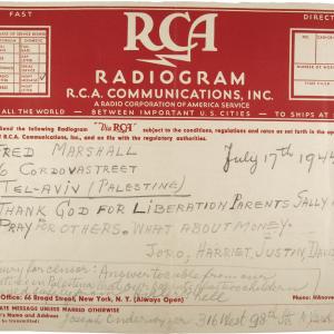 Austauschaktion 1944, Radiogramm (New York - Tel Aviv)
